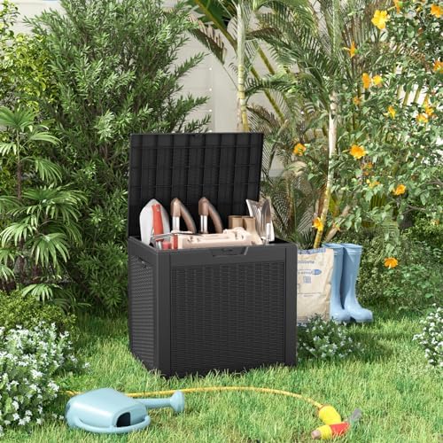 PatioZen 31 Gallon Wicker Pattern Resin Deck Box, Lockable Patio Outdoor - Image 7