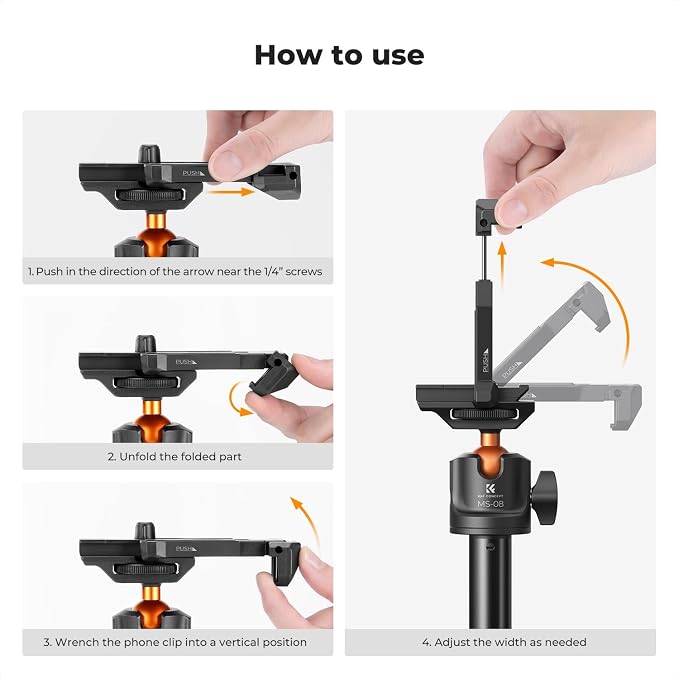 K&F CONCEPT MS08 62'' Phone Selfie Stick Tripod, 2-in-1 Extendable Cell Phone - Image 7