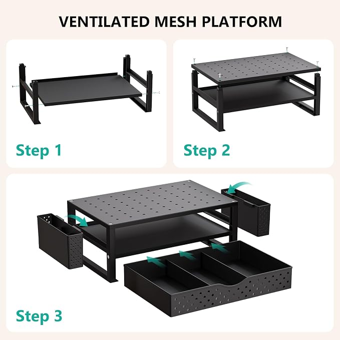WALI Monitor Stand Riser with Drawer and 2 Pen Holders, Desk Organizers and - Image 9