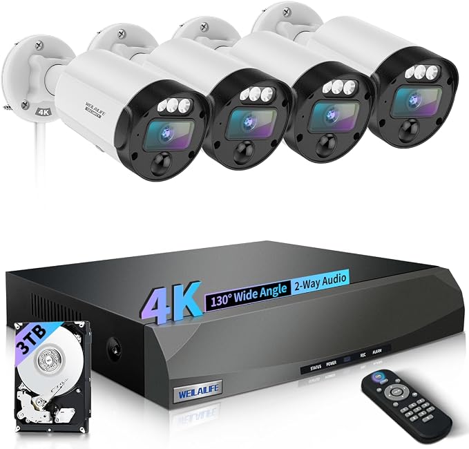 【130° Ultra Wide-Angle & 90 Days Storage】 Outdoor Wired Security Camera System by WEILAILIFE
