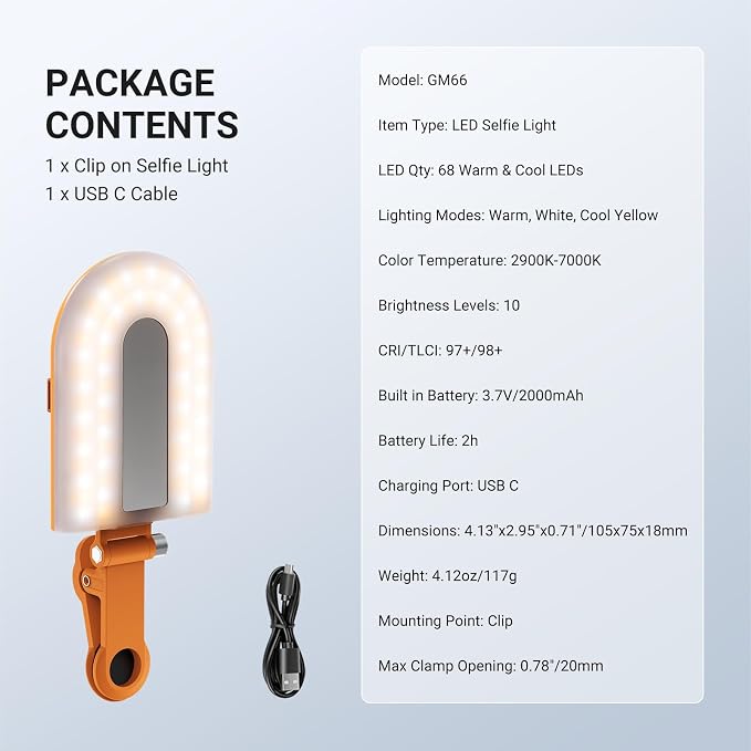 NEEWER GM66 Clip on Selfie Light - Image 8