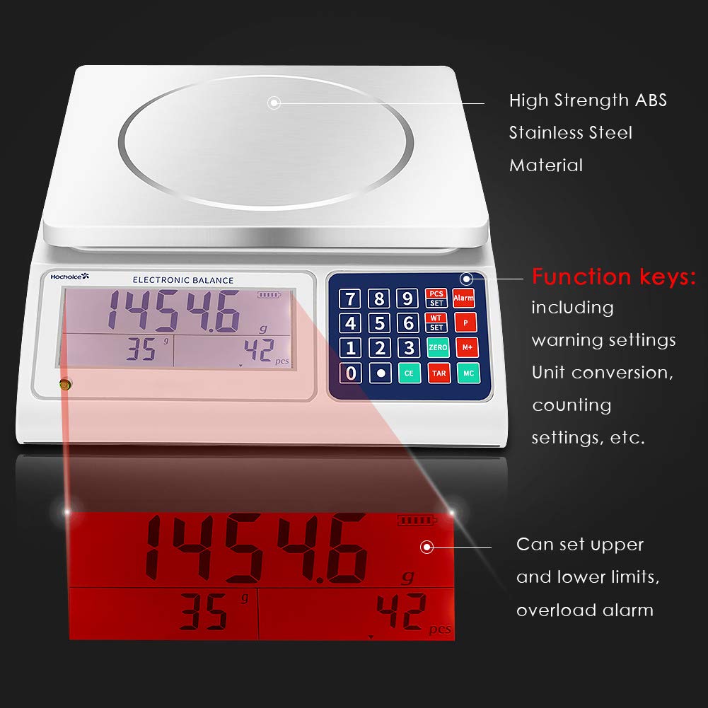 Industrial Counting Scale Gram Scales for Parts and Coins 66lb/0.00022lb-30kg / 0.1g Accuracy with RS232 Port for Connecting Computer or Printer