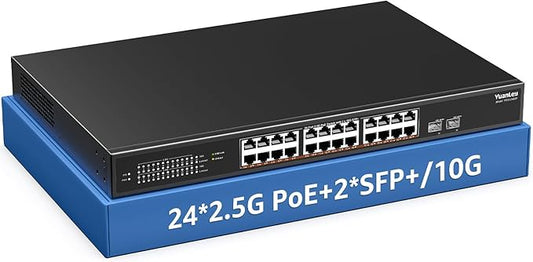 YuanLey 26 Port 2.5G PoE Switch Unmanaged, 24 x 2.5G Base-T PoE Ports, 2 x 10G by YuanLey