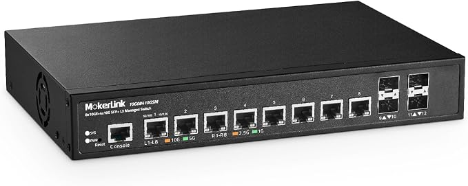 MokerLink 12 Port 10G Managed Switch, 8x10G Ethernet, 4x10G SFP+, by MokerLink