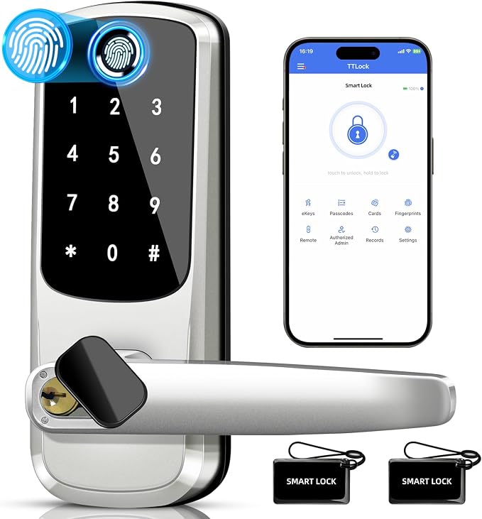 Smart Lock with Handle Set, Biometric Fingerprint Keyless Entry Deadbolt by MSR+X6