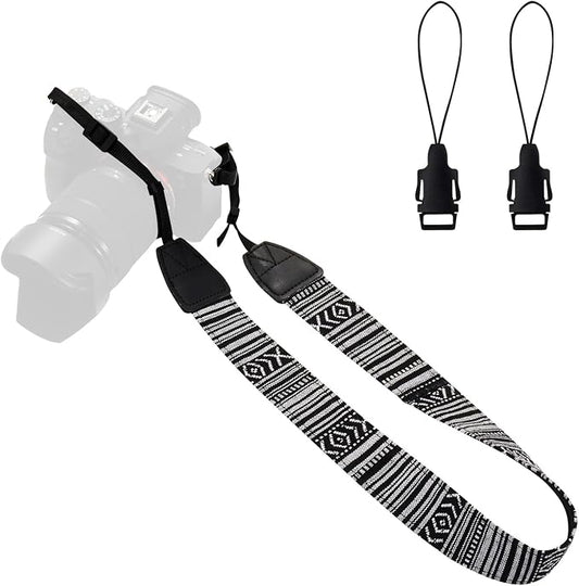 Camera Strap Canvas BlackWhite Shoulder Strap by WANBY