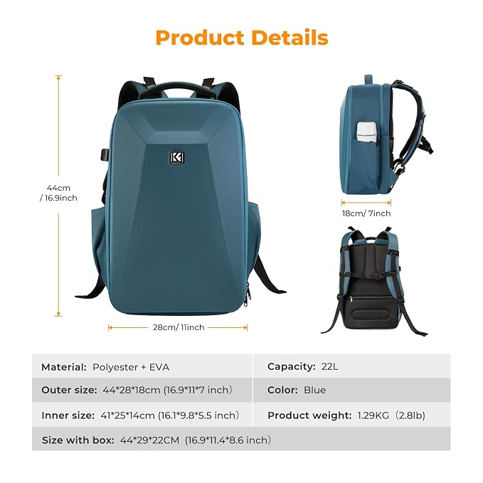 K&F CONCEPT Camera Backpack, Hardshell Photography DSLR Camera Bag - Image 7