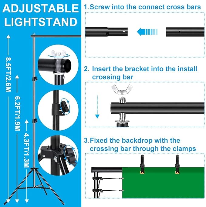 Photography Lighting Kit 8.5x10ft Backdrop Support System and LED Softbox Set - Image 3