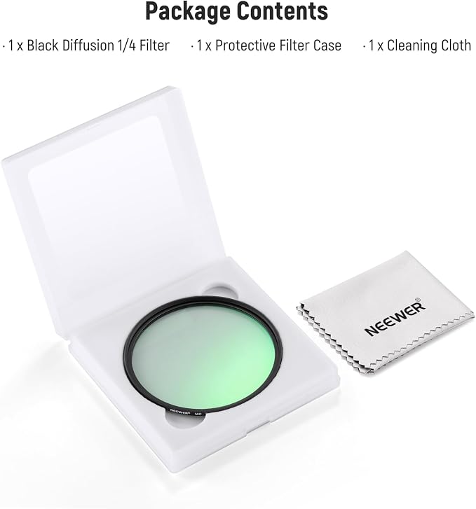 NEEWER 52mm Black Diffusion 1/4 Filter Dreamy Soft Cinematic Effect Filter - Image 8