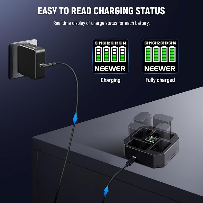 NEEWER 4 Channel USB Charger for NP-FZ100 Camera Battery Compatible - Image 6