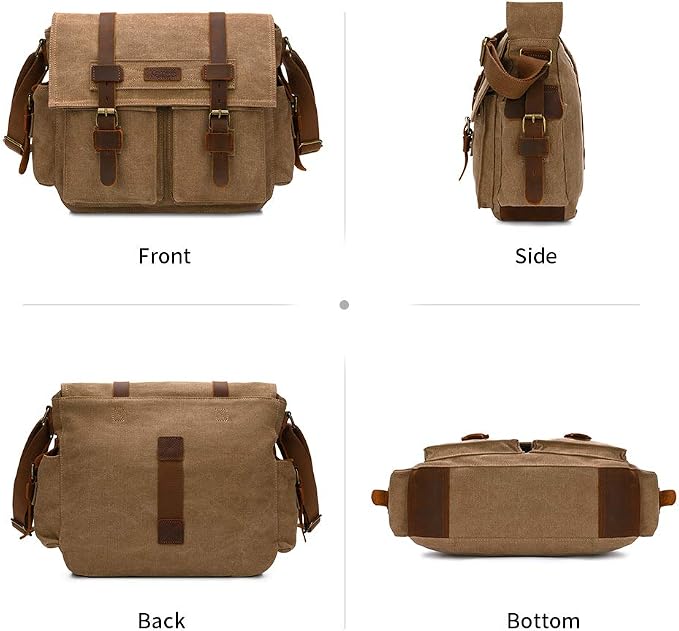 Kattee Leather Canvas Camera Bag Vintage DSLR SLR Messenger Shoulder Bag - Image 7