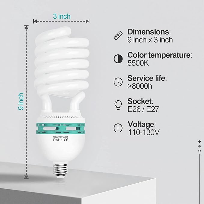 EMART Full Spectrum Light Bulb, 105W Spiral CFL 5500k Daylight - Image 2
