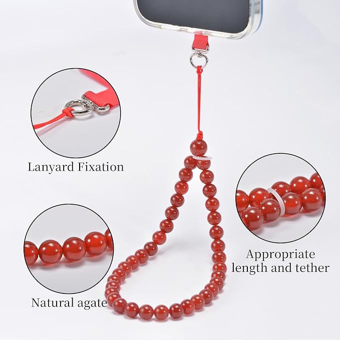 Agate Beaded Phone Wrist Strap for Women Men Stone Beads Charm Handmade - Image 3