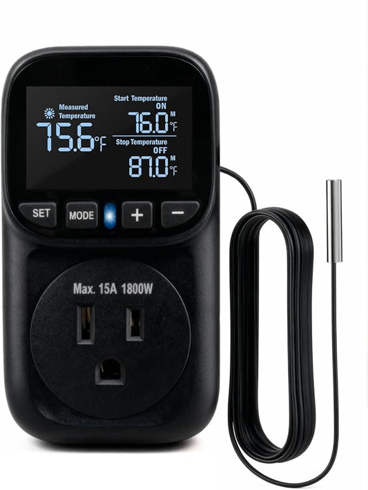 Temperature Controlled Outlet, Heavy Duty 15A 1800W Heating Cooling Thermostat by ZILLSEA