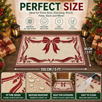 3x5 Ft Christmas Ribbon Bow Reversible Plastic Straw Outdoor Rug - Image 2