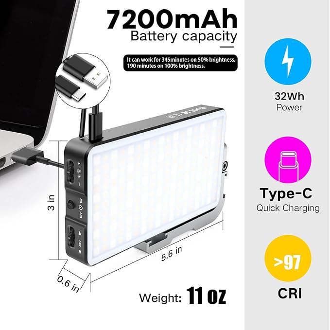 IVISII G2 Pocket RGB Camera Light, Built-in 7200mAh Rechargeable Battery - Image 2
