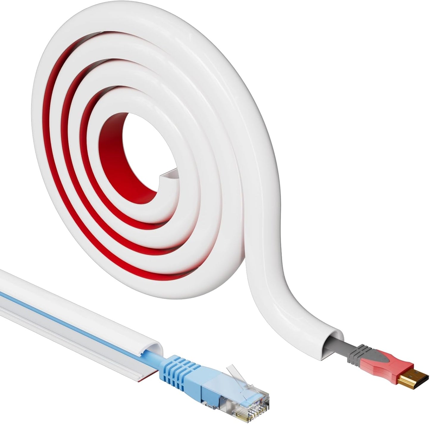 Cord Hider Raceway Kit, 118 inch Wall Cable Hider for 1-2 Cable, Silicone Material Hiding Wall Mount TV Powers Cords in Home Office, W0.75 H0.5in White
