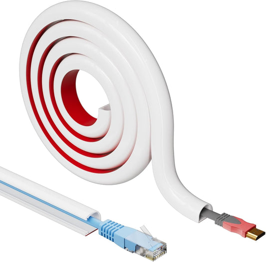 Cord Hider Raceway Kit, 118 inch Wall Cable Hider for 1-2 Cable, Silicone Material Hiding Wall Mount TV Powers Cords in Home Office, W0.75 H0.5in White