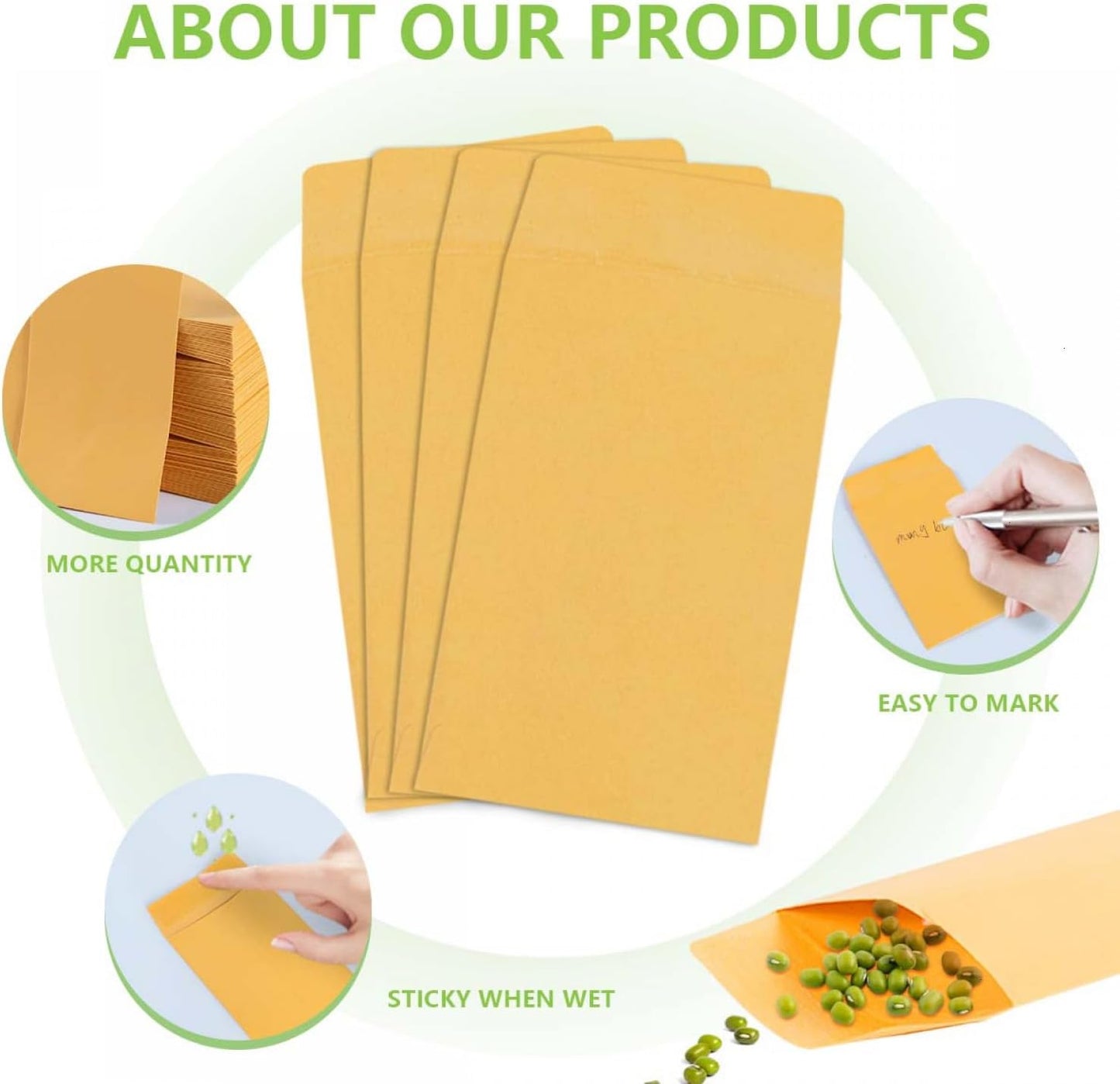 SenseYo 300 Pack Small Coin Seed Mini Tip Envelopes for Coin, Cash, Key, Seed with Gummed Flap, 2.25" x 3.5"