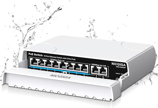 Outdoor Waterproof 8-Port PoE Switch by NICGIGA