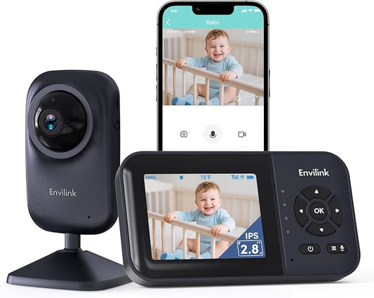 Video Baby Monitor with App, 2.8" Screen 14h Battery, Sound Detection, Night by Envilink