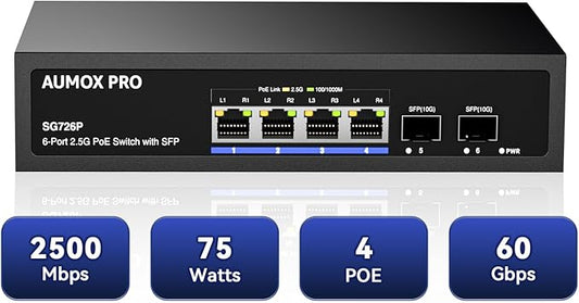 6 Port 2.5G PoE Switch, AUMOX PRO 4 Port 2.5G Network Unmanaged Switch by AUMOXPRO