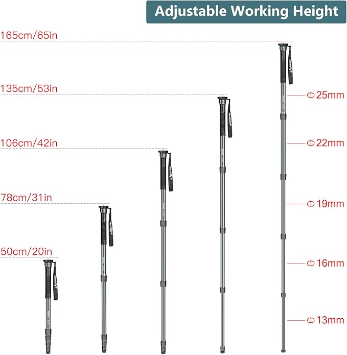 Manbily 65-Inch Camera Monopod, 5 Sections Aluminum Travel Monopod - Image 5
