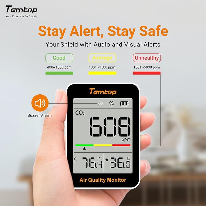 Temtop C1 Dual Pack CO2 Monitor Indoor Air Quality Monitor Portable CO2 Meter - Image 5