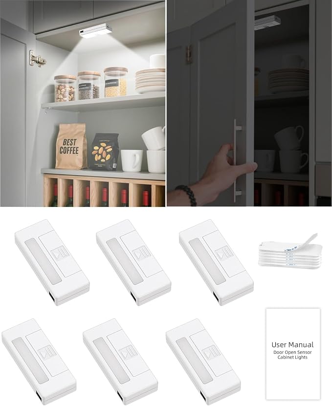6 Pack Door Open Sensor Cabinet Lights, Cordless LED Cabinet Closet Light - Image 7