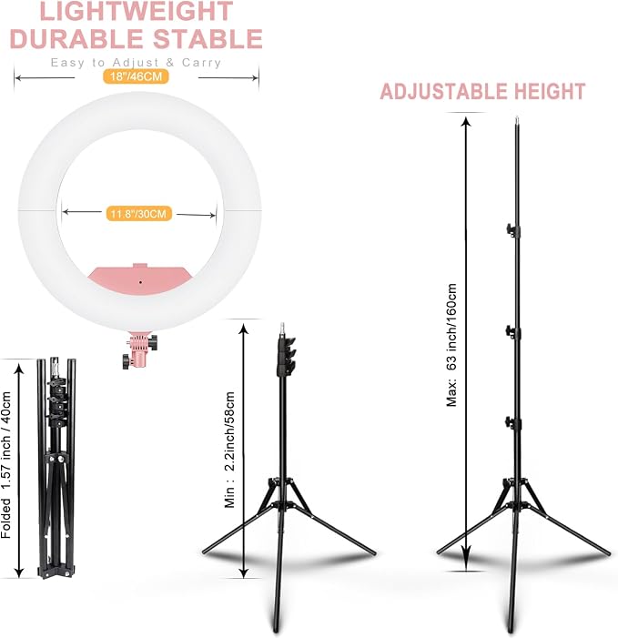 18 Inch Ring Light Kit, 55W6700k Dimmable LED Light, Tripod Stand, Remote - Image 5