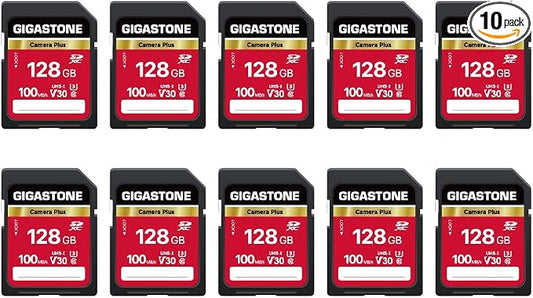 GIGASTONE 128GB SD Card 10-Pack, Camera Plus, UHS-I V30 U3 SDXC Memory Card by Gigastone