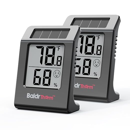 BaldrTherm Humidity Thermometer Meters, Solar-Powered Indoor Temperature Sensor by BaldrTherm