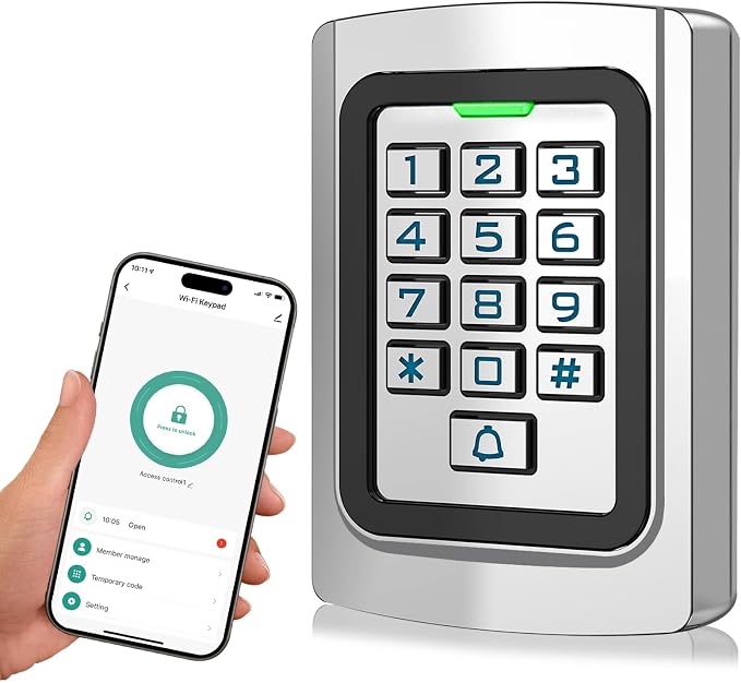 WiFi Access Control Keypad, 12V DC Wireless WiFi TUYA Door Keypad, PIN Code & by AMOCAM
