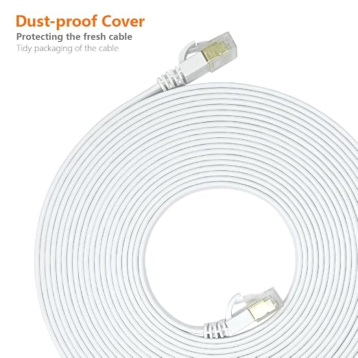 Cat7 Ethernet Cable 30FT-Flat-White-10Gbps Ultra Slim High Speed Double Shielded - Image 7