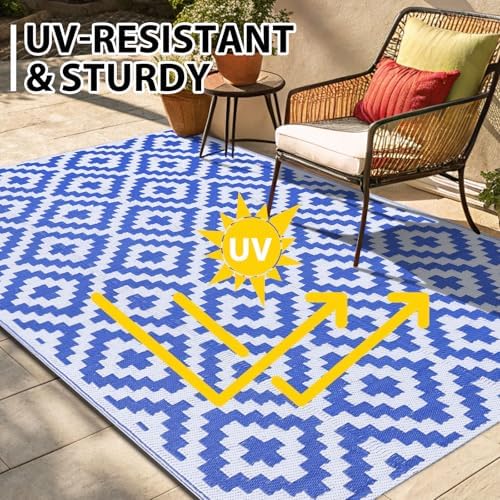 Smiry Outdoor Rug 10x14 ft Waterproof Reversible Boho Mat - Image 4