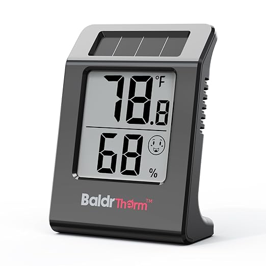 BaldrTherm Humidity Thermometer Meters, Solar-Powered Indoor Temperature Sensor by BaldrTherm