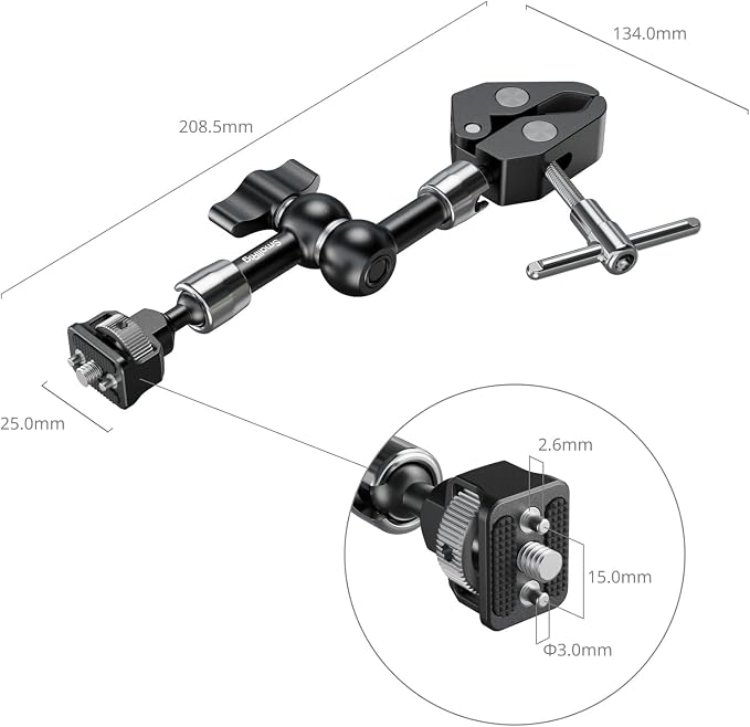SMALLRIG 7 Inch Magic Arm with Crab-Shaped Clamp, Arm with 1/4"-20 Screw and - Image 9