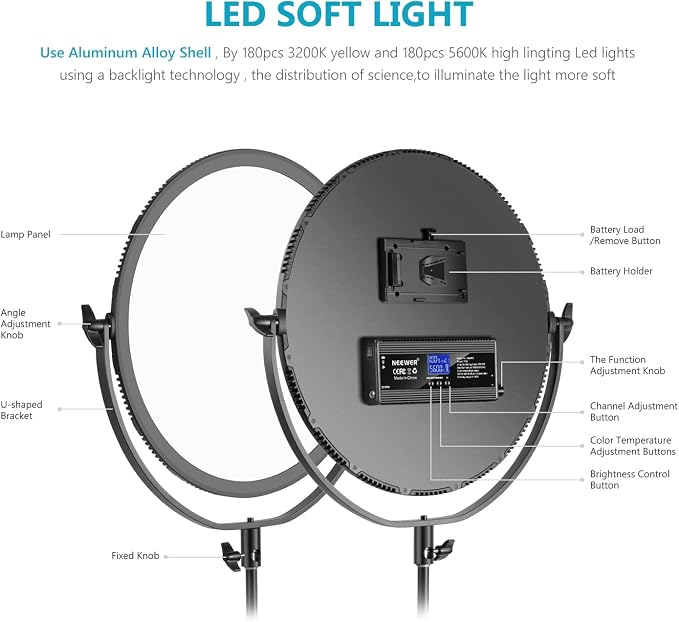 Neewer LED Bi-Color Studio Round Lighting, Ultra Thin Studio Edge Flapjack Light - Image 7