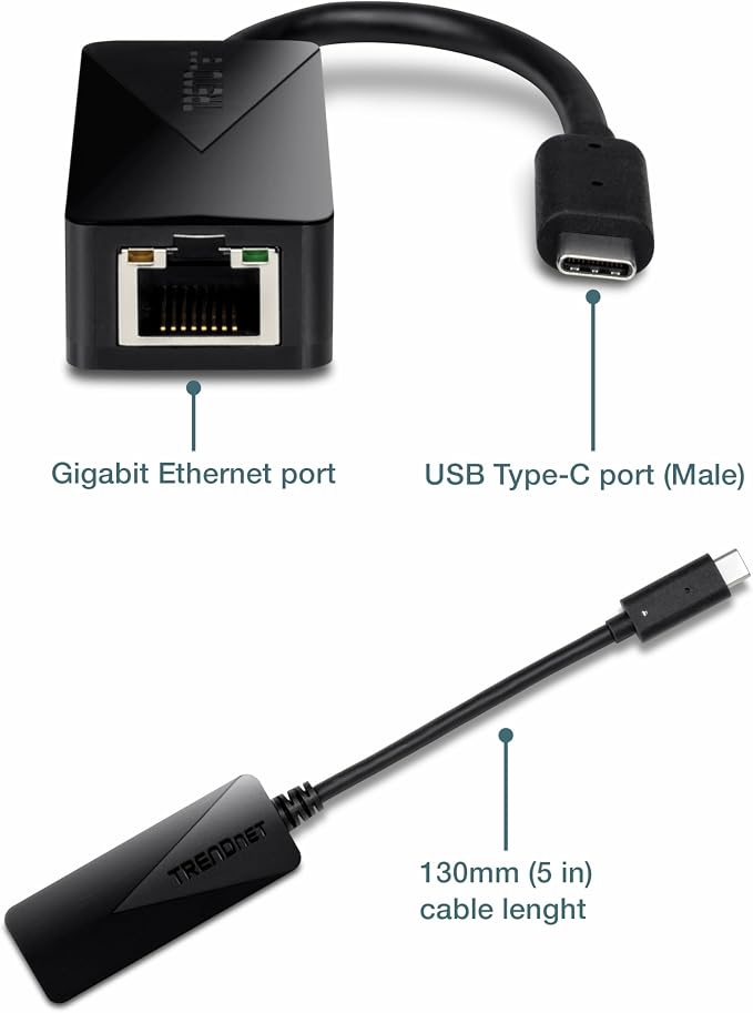 TRENDnet USB Type-C to Gigabit Ethernet LAN Wired Network Adapter, Windows & - Image 3