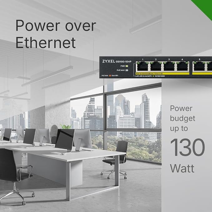 Zyxel 10 Port PoE Switch | Unmanaged Gigabit Network Ethernet Splitter | 8X PoE+ - Image 6