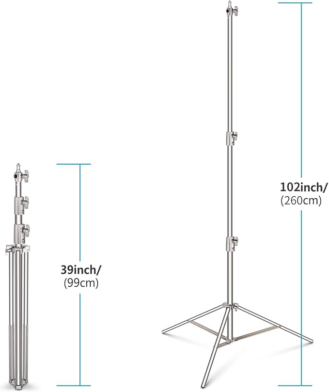NEEWER 102"/2.6m Stainless Steel Light Stand, Spring Cushioned Heavy Duty - Image 4