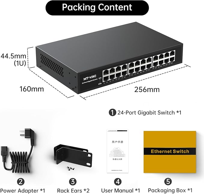 MT-VIKI 24 Port Gigabit Ethernet Switch, Unmanaged Network Switch Splitter - Image 8