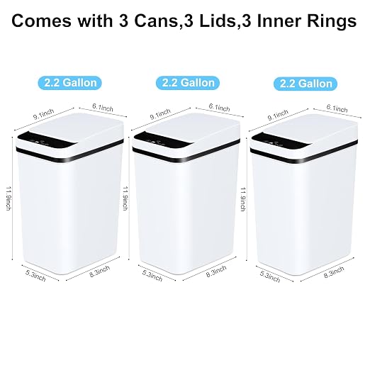Anborry Bathroom Automatic Trash Can 3 Pack 2.2 Gallon Motion Sensor Touchless - Image 4