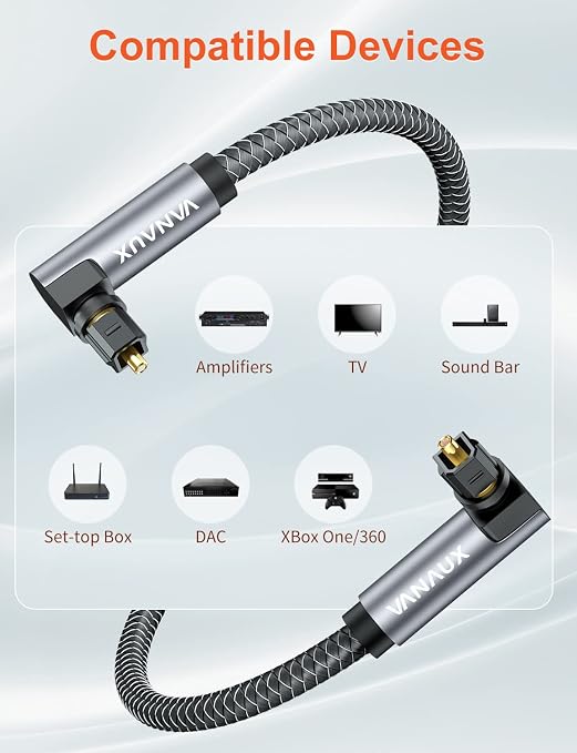 VANAUX Double 90 Degree Optical Cable, 3.2ft SPDIF Audio Optical Cable - Image 5