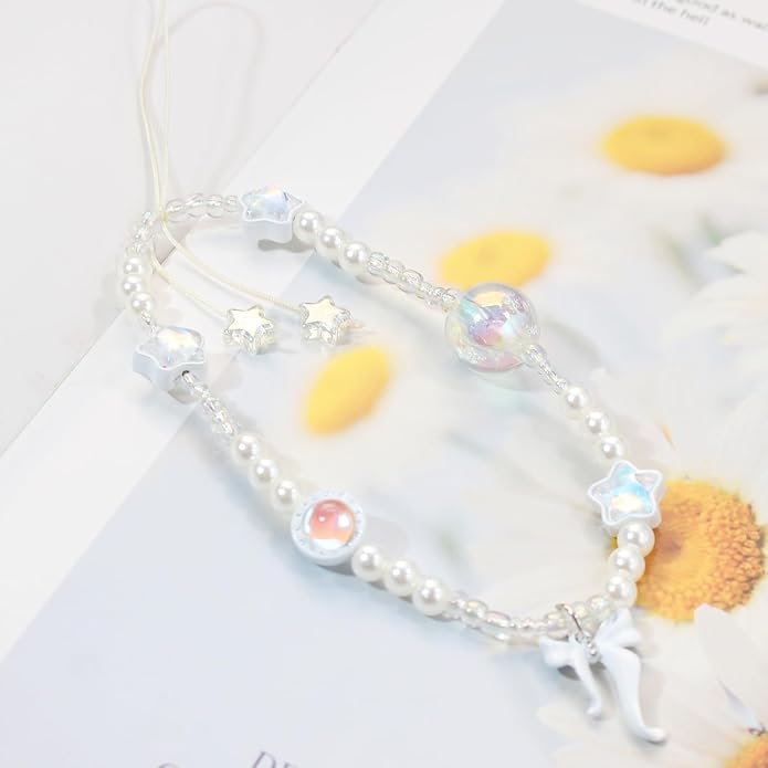 CMVFYL Beaded Camera Wrist Strap, Cute Phone Charms Strap, Pearl Bracelet Wrist - Image 3
