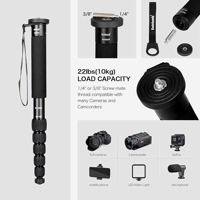 Koolehaoda Camera Monopod 61" Aluminum Portable Photography Unipod Stick - Image 2