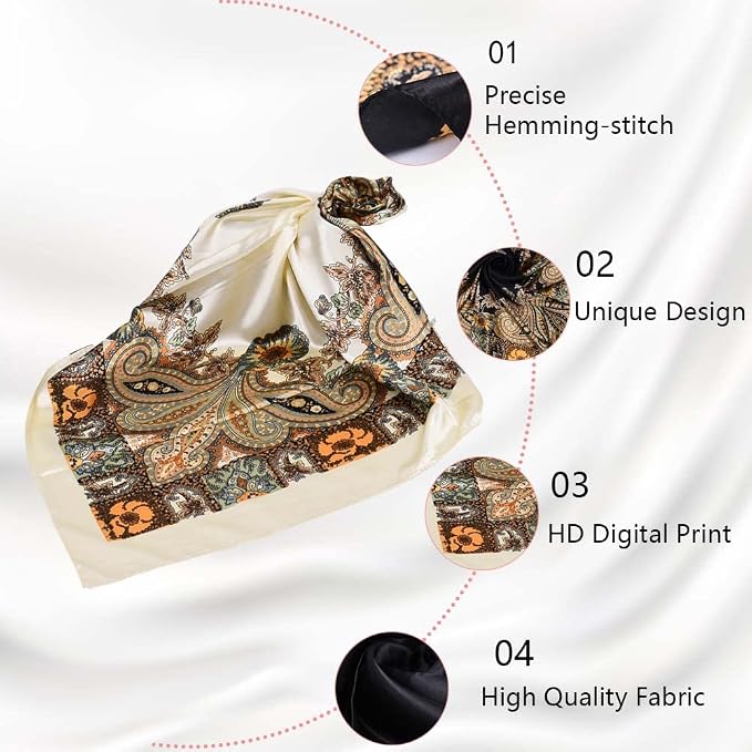 4Pcs Silk Head Scarves for Women Satin Hair Scarf 35”Large Square Bandana Silk - Image 4