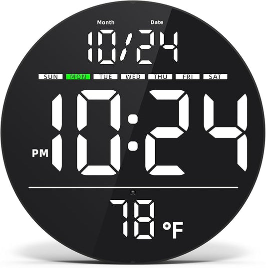 Digital Wall Clock with Large LED Display, Temperature, Auto-Brightness | Small by DigitalClocks