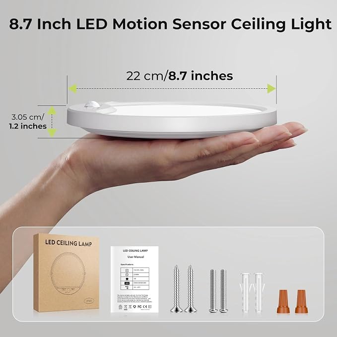 hepside 8.7Inch Motion Sensor Ceiling Light Wired, 3000K/4000K/6500K LED Flush - Image 8