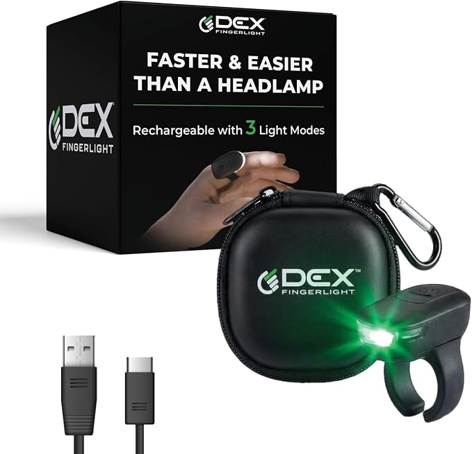 + Case, High Tech Wearable LED Flashlight, Faster and Easier Than a Headlamp by DEXFINGERLIGHT